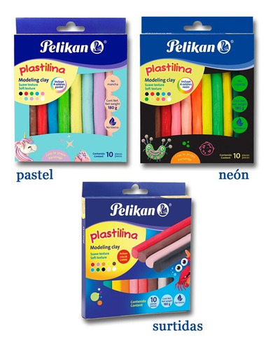 Plastilinas Pelikan: Pastel, Neon Y Surtidas (3 Unidades) 