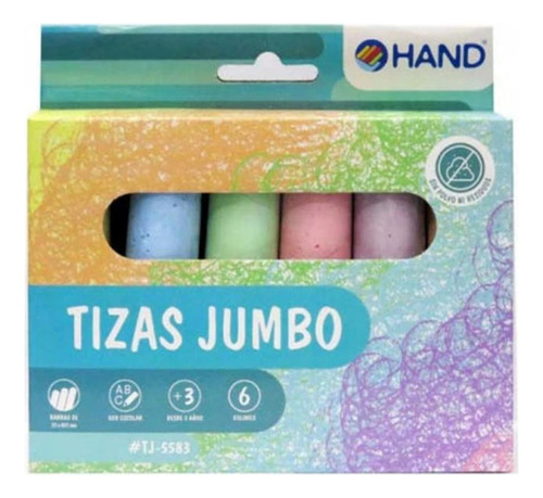 Tizas Pizarra Jumbo 6 Colores, 6 Unid. Hand.