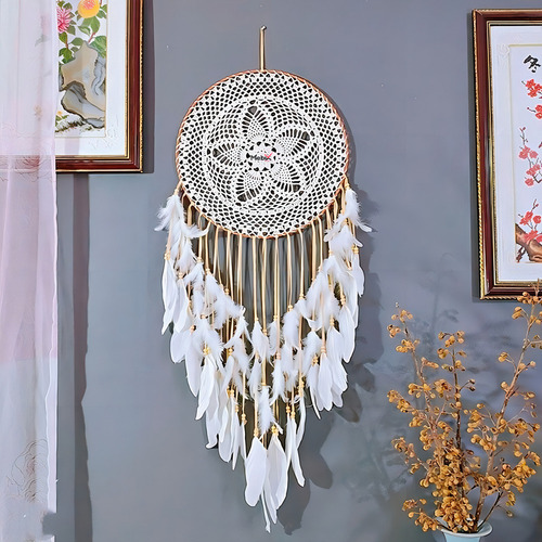 A Atrapasueños Colgante Con Plumas Y Luz Grande 40cm