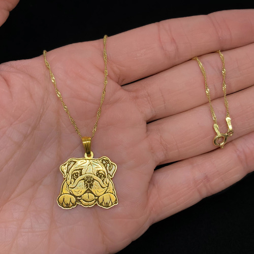 Cadena Y Dije Perro Bulldog Inglés Mascota Oro 18k Oro 18k 50 Cm