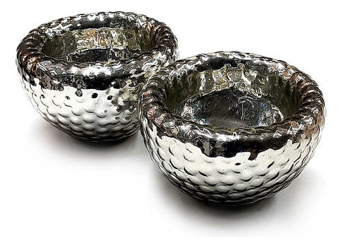 Set 2 Bowl Doble Pared Martillado Artesanal De Color Espejo