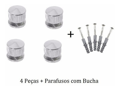 Kit Suportes Para Vidro Espelho 4 Peças + Parafusos