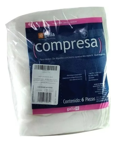 Caja Con 58 Compresa Para Vientre De Algodón No Estéril C/6