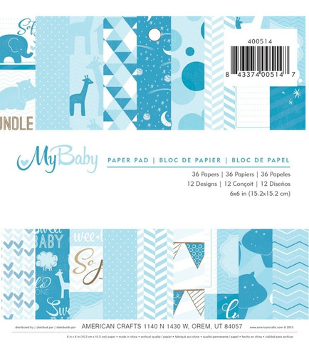 American Crafts My Baby Paper Pad, 6x6 Boy