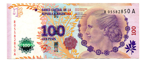Billete 100 Pesos Evita Reposición Bottero 4321, Año 2014/15