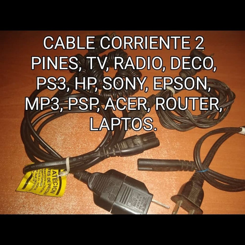 Cable De Corriente 2 Pines Laptop Radio Tv Deco Mp3 Ps2 (Usado)
