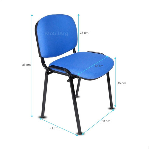 Silla Fija 4 Patas De Oficina Sala Espera Tapizada Apilable Color Azul Material del tapizado Cuero sintético