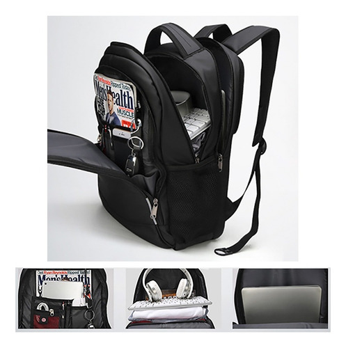 Mochila Masculina Notebook Espaçosa Executiva Cor Preto Desenho Do Tecido Lisa