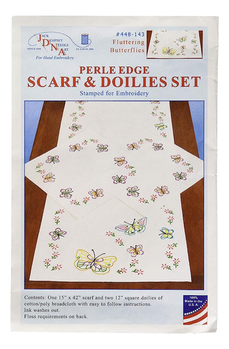 Jack Dempsey Stamped Dresser Scarf And Doilies Perle Edge, F