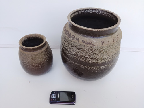 Lote De 2 Antiguos Frascos De Barro Terracota Esmaltado Leer (Usado)
