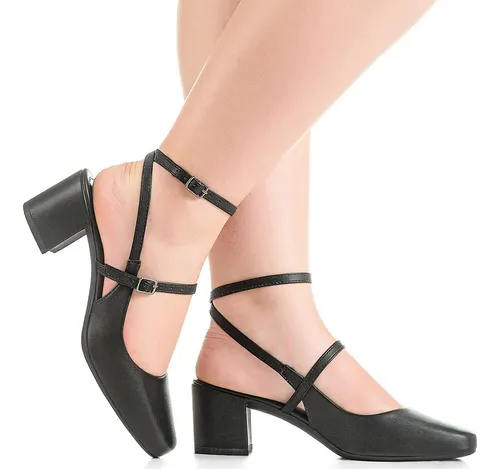 Sapato Feminino Scarpin Slingback Salto Grosso Confortável