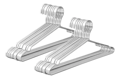 20 Perchas De Aluminio Plateado Mate De 42 Cm - Antideslizantes, Ranuras Anchas, Soporte 5 Kg, Para Trajes, Abrigos, Vestidos