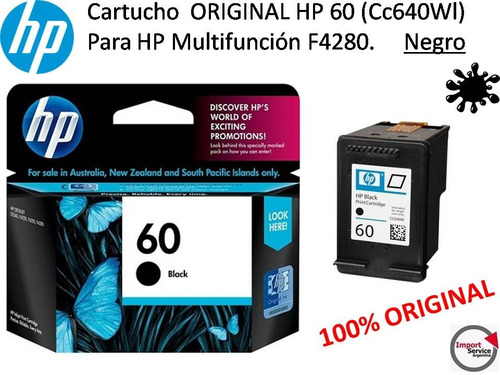 Cartucho Original Hp 60 (cc640wl) P/multifunc. F4280 Negro