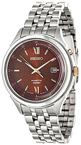 Seiko Kinetic Esfera Marrón Acero Inoxidable Reloj Ska661