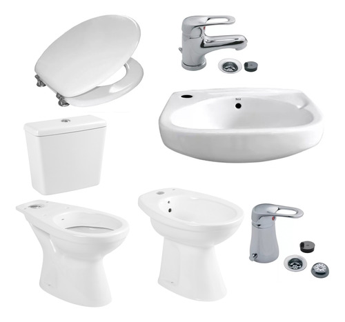 Inodoro Largo Tapa Bidet Capea Bacha Griferia Fv Baño