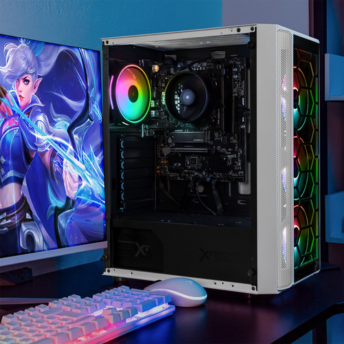 Gabinete Gamer XTREME PC GAMING Kronos Media Torre ATX 600W 4 Fan ARGB Cristal Templado Blanco