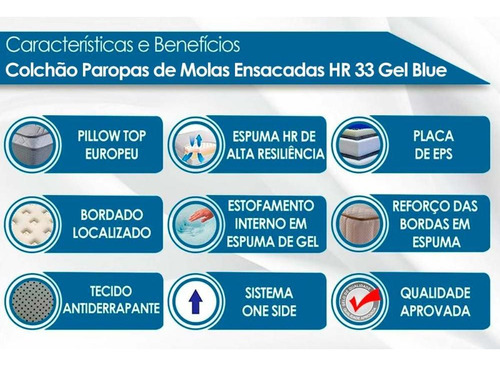 Cama Box Casal: Colchão Molas Ensacadas Paropas Blue+base