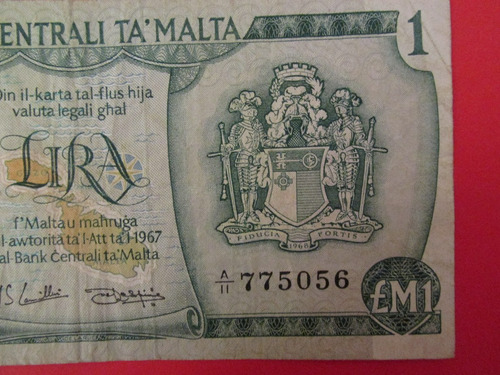 Antiguo Billete Banco De Malta 1 Lira Año 1967 Escaso 