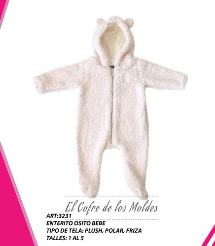 Molde Digital Enterito Body Osito Bebe,pack De Talles 1 Al 5