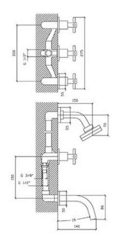 Imagen 4 de 7 de Juego Griferia Aqualaf Aymara Cruz Baño Completo Pared Cuota