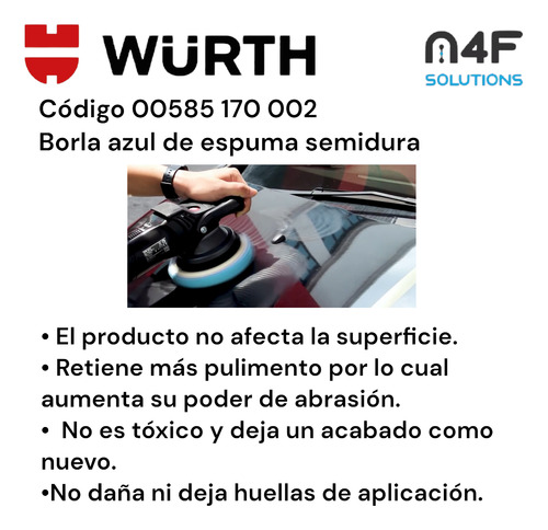 Borla Azul Esponja Corte Medio Pulir 7 PuLG Velcro Wurth 3pz