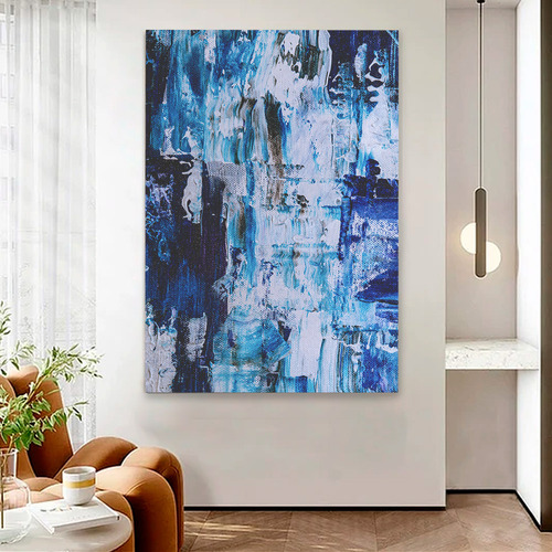 Quadro Abstrato Mesclado Azul Em Canvas - Branca 80 X 120cm