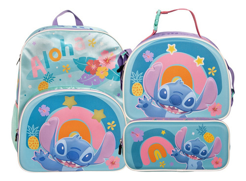 Kit Mochila Stitch Lonchera Lap Original Ruz Primaria 448 Azul Azul