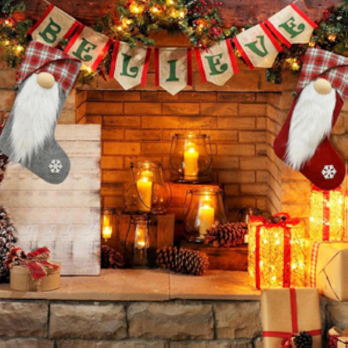 Paquete De 2 Medias De Gnomo De Navidad Felpa Para Chimenea