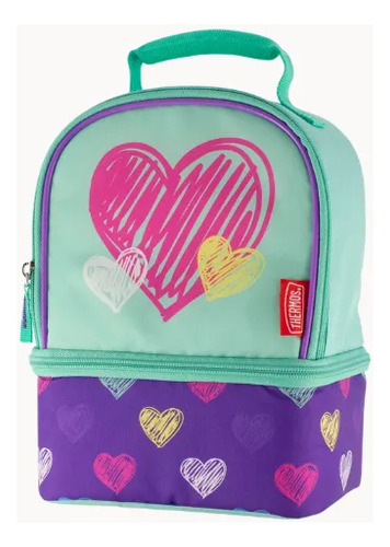 Bolsa térmica para niños Thermos con corazones de colores, color azul claro