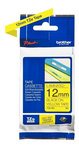 Cinta Original Brother Tze631 12mm Ancho Negro - Amarillo