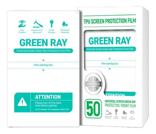 Mica Hidrogel Green Ray Proteccion Ocular Universal 50 Pzas 