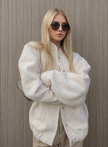 Chaqueta Bomber For Mujer Con Cuello Alto Y Botones [u]
