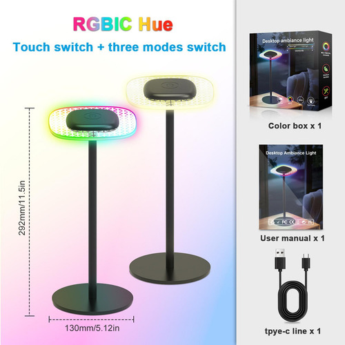 Lámpara De Escritorio Led Con Luz Rgb, Recargable, Cuadrado