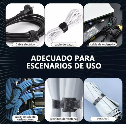 Cincho Suja Cables, Brida Con Velcro Reutlizable 100 Pzs Color