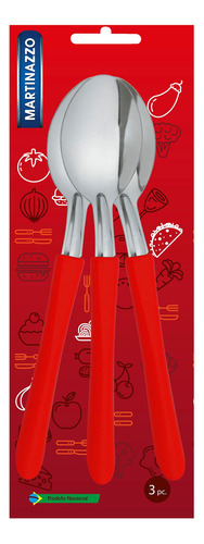 Cubiertos Cucharas De Mesa X3 En Blister Acero Inox Rojo