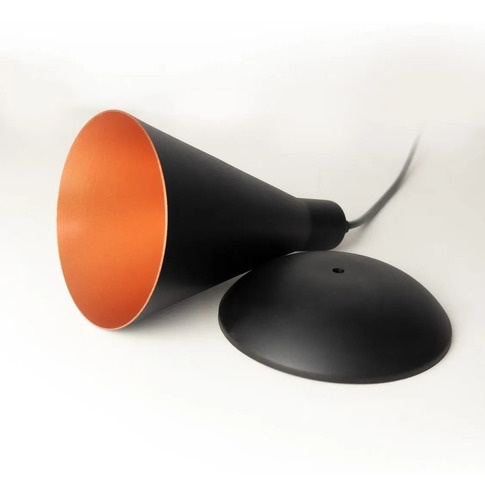 Imagem 6 de 6 de Kit 3 Luminária Pendente Cone Preto Com Cobre Bancada Cozin