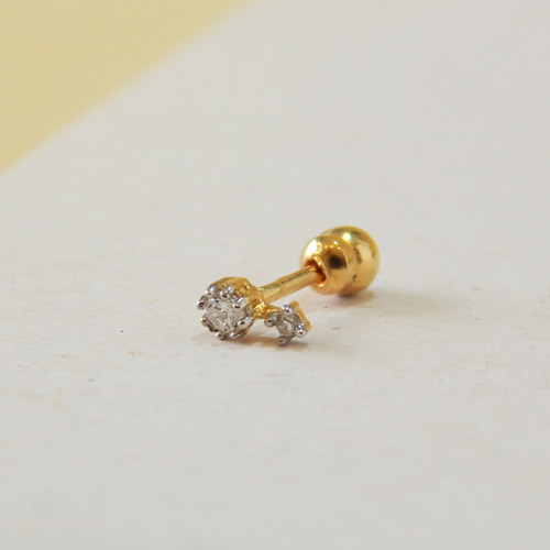 Piercing De Ouro 18k Tragus Cartilagem Helix Com Diamantes