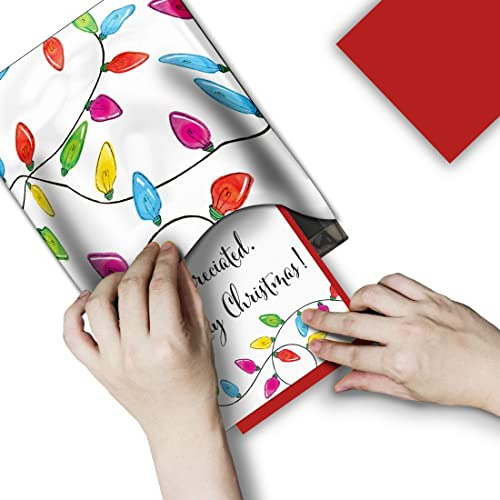 Juego De 50 Tarjetas De Agradecimiento Luces Navideñas...