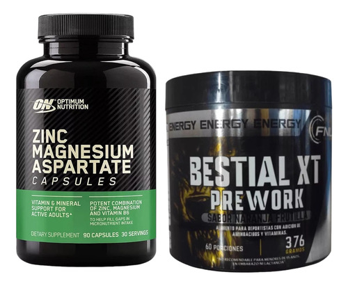 Pack Zinc Magnesium Aspartate 90cap + Bestial Xt Pre Entreno