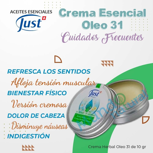 Imagen 2 de 7 de Crema Herbal Corporal Oleo 31 Just Producto Original 10 Grs