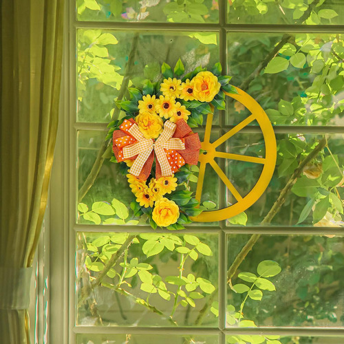 Corona De Primavera Para Puerta Delantera, Rueda De Madera,