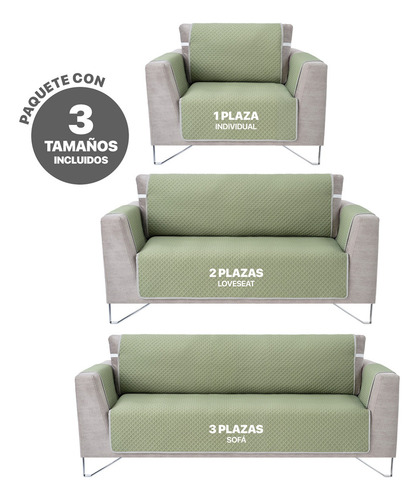 Protector Cubre Sala Doble Vista - 3 Pzas - Real Textil Olivo/gris