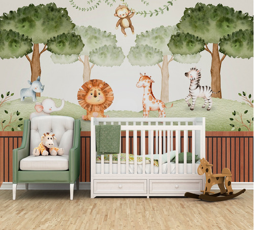 Papel De Parede Infantil Safári Menino Quarto Bebê M² Pp479