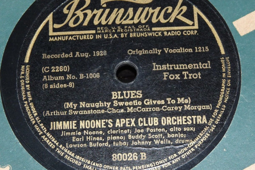 Jch- Jimmi Noones Apex Club Orchestra Blues 78 Rpm Fox Trot