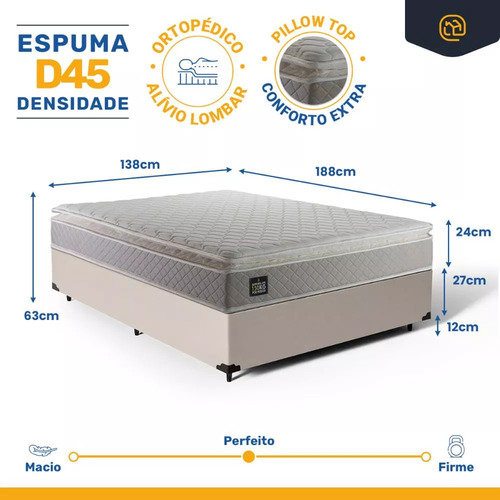 Cama Box Casal E Colchão Modelo Strong De Espuma Densidade D45 Nível De Conforto Médio Suporta Até 150 Kgs Possui Pillow Top Marca Lucas Home