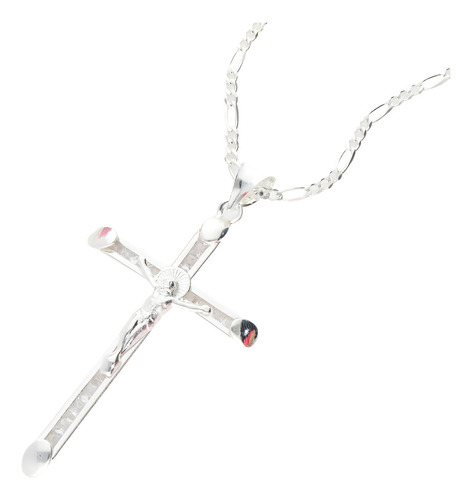 Dije Cruz De Cristo Grande Y Cadena De Plata + Color Plateado