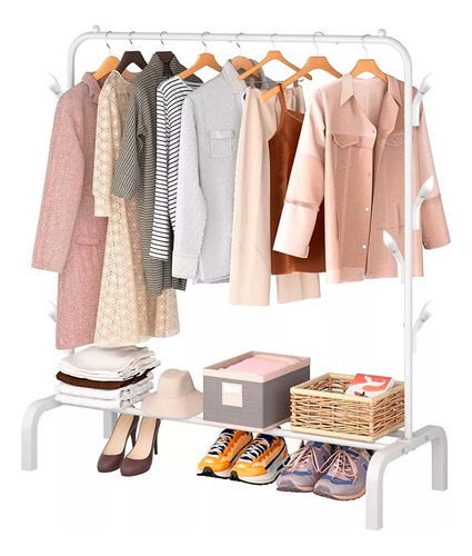 Perchero Rack Armable Ropa Organizador Closet Hogar Ganchos Color Blanco