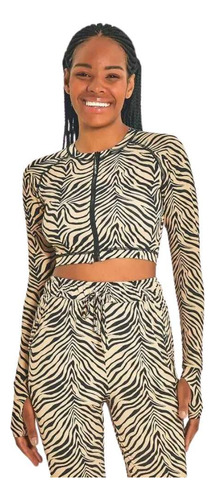 Top Uv Line Estampa Zebra Manga Longa Fem Proteção Solar 12x