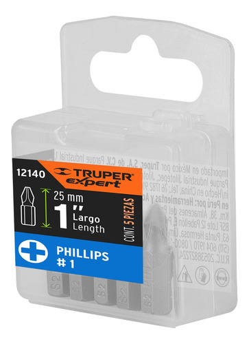 Estuche Con 5 Puntas De Cruz Ph1 Largo 1'' Truper 12140