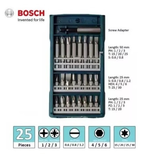 Imagen 2 de 5 de Set Bosch 2607017400 Puntas Para Atornillar 25 Piezas
